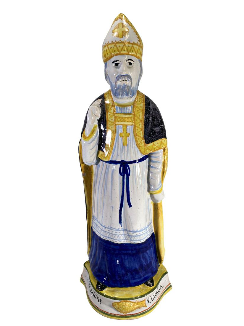 French Quimper Saint Corentin Faience Statue (1 of 7)