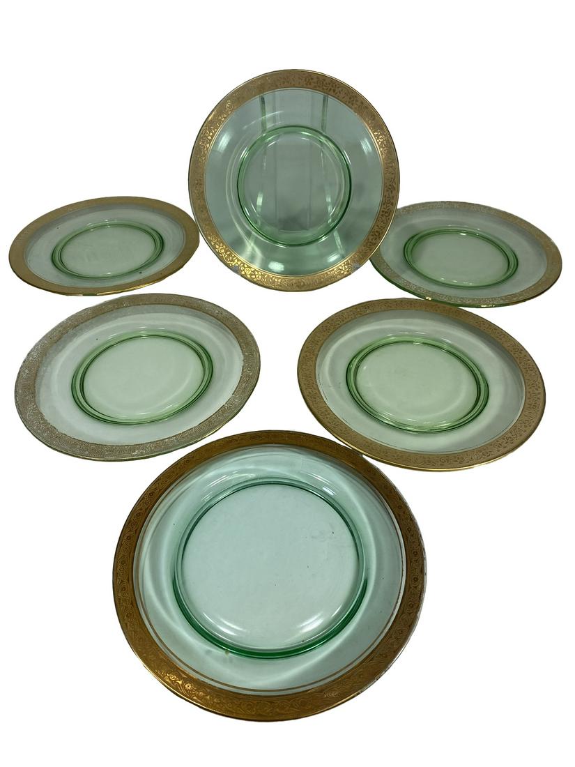 Vintage French Set of 6 Green Glass Plates (1 of 6)