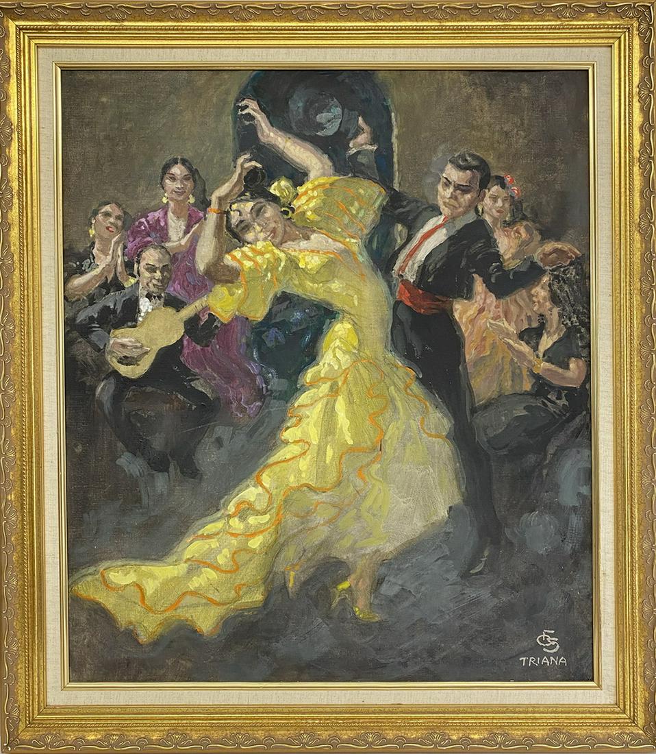 Signed Triana Spanish Dancer Oil on Cardboard Painting (1 of 6)