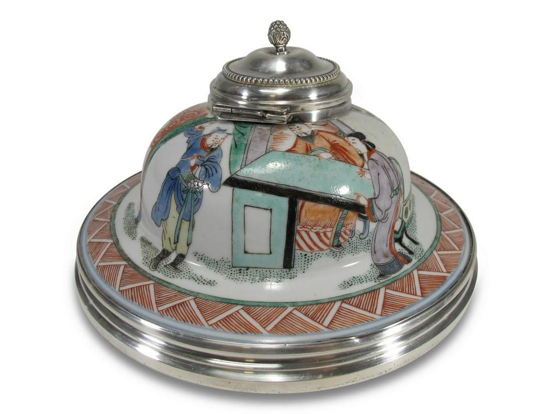 Joseph Martel, French 950 silver & porcelain inkwell (1 of 4)