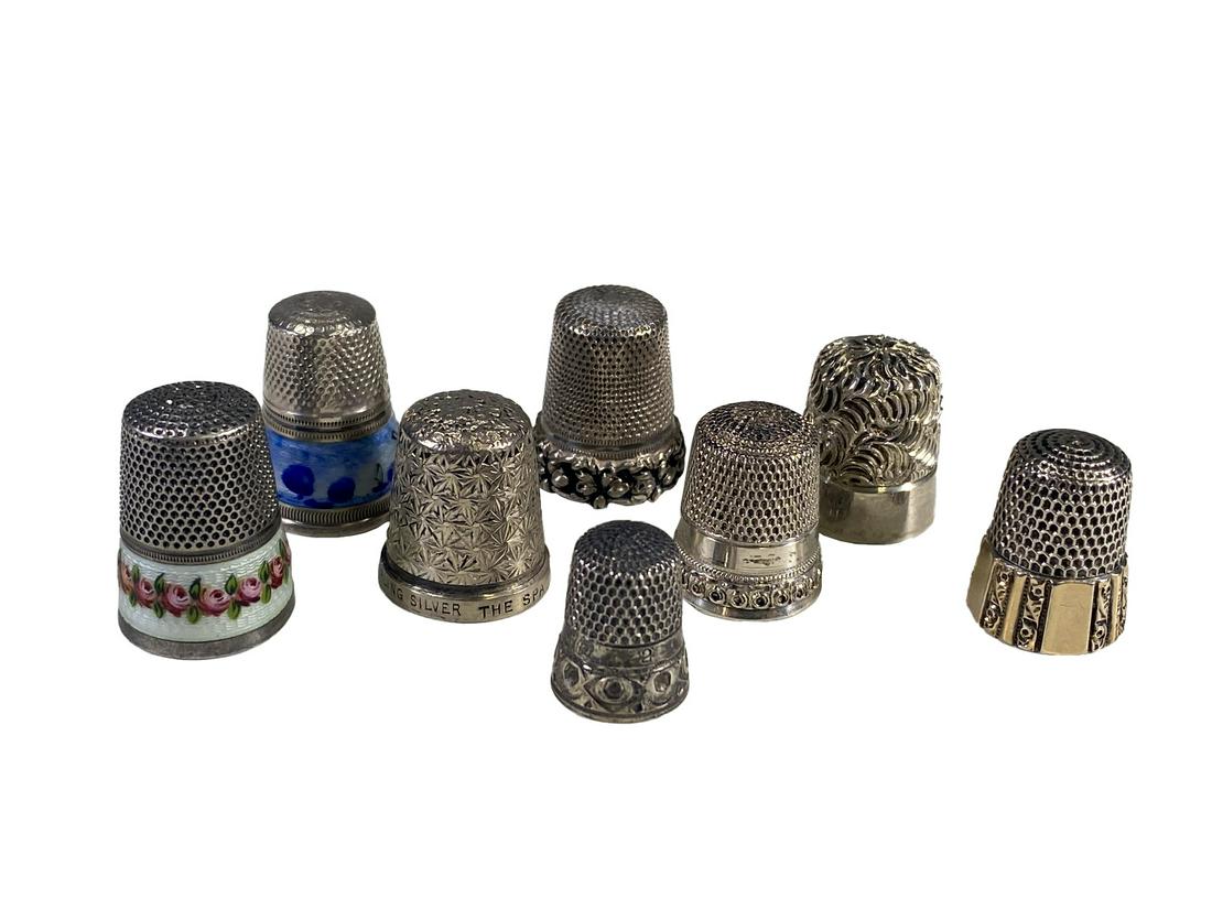 Set of 8 Sterling Silver & Enamel Thimbles (1 of 6)