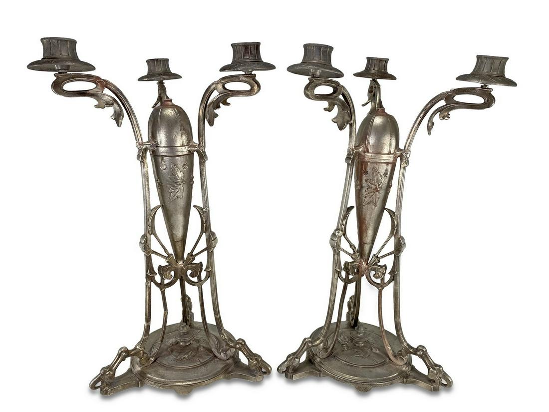 Antique European pair of spelter candlesticks (1 of 9)