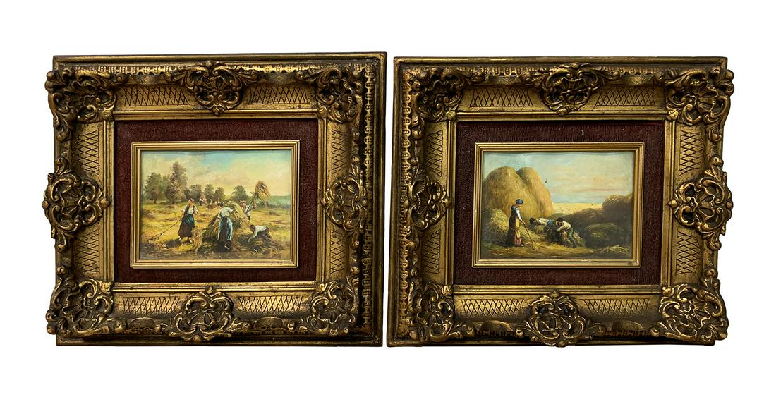 Antique Pair of European Miniature Paintings, signed LESCOT (1 of 9)