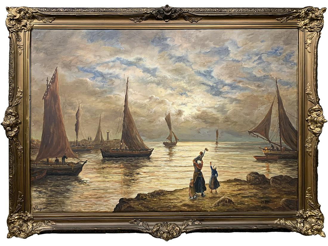 Signed W. COOPER Oil on Canvas Ships Painting (1 of 4)
