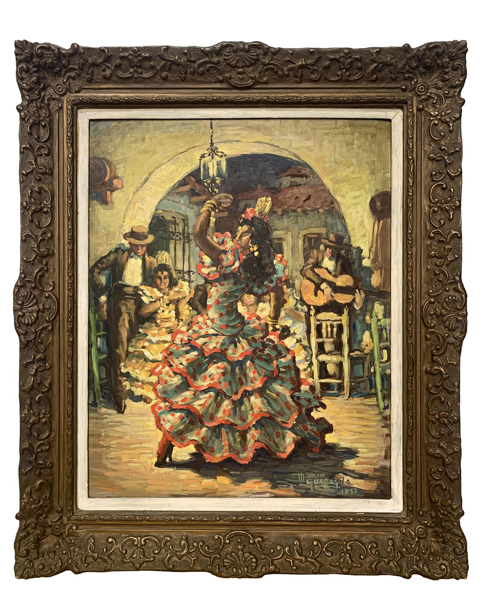 Antique Spanish Oil on Cardboard Painting, signed: Antique Spanish Oil on Cardboard Painting, signed. 28 1/4 x 24 3/4 in with frame. 21 3/4 x 17 3/4 in without frame. Local Pick up call one day before to make an appointment. TO SHIP THIS ITEM IN USA O