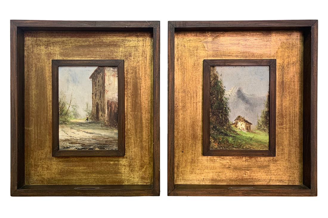 Signed MANCINI Pair of Oil on Board Painting (1 of 10)