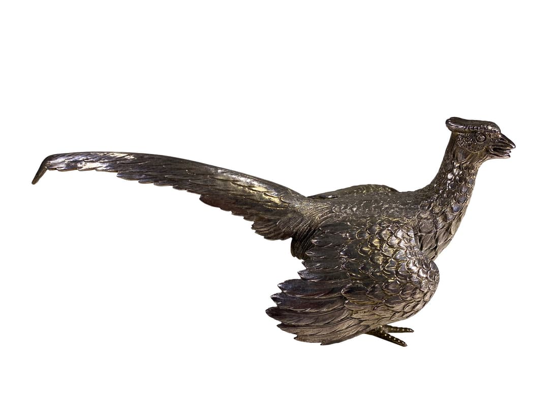 Antique German Sterling 925 Pheasant: Antique German Sterling 925 Pheasant. 3 1/2 x 2 5/8 x 7 in. Weight: 158 grams.Local Pick up call one day before to make an appointment. TO SHIP THIS ITEM IN USA OR INTERNATIONAL, PLEASE CONTACT THE SH