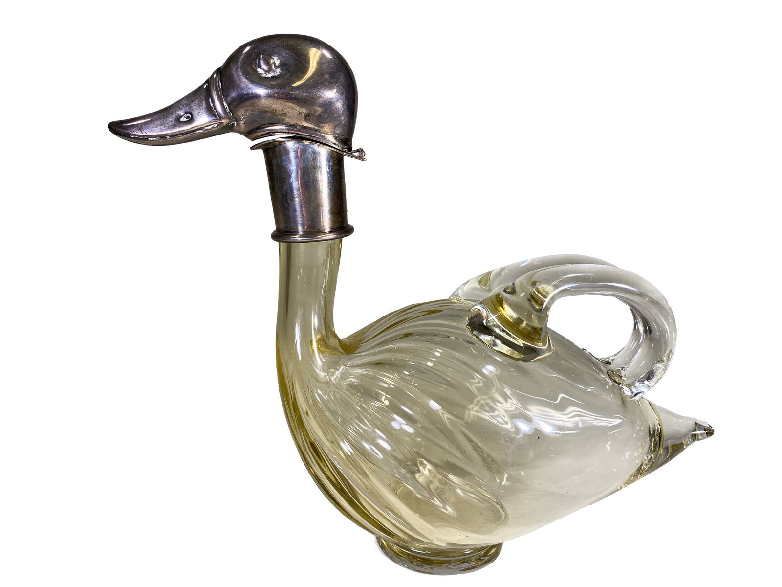Antique English 950 Silver & Glass Duck Jug (1 of 7)