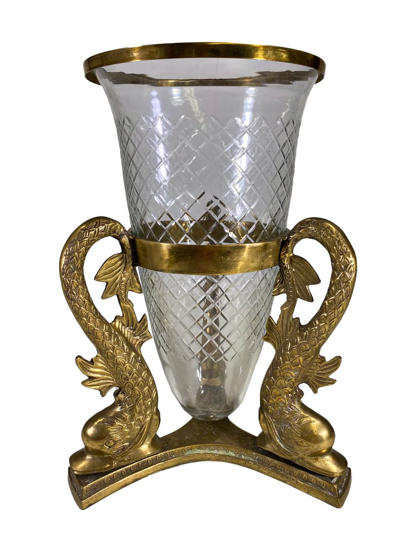 Antique Baccarat Style Bronze & Glass Vase: Antique Baccarat Style Bronze & Glass Vase. 14 5/8 x 10 1/2 x 10 1/2 in.Local Pick up call one day before to make an appointment. TO SHIP THIS ITEM IN USA OR INTERNATIONAL, PLEASE CONTACT THE SHIPPERS