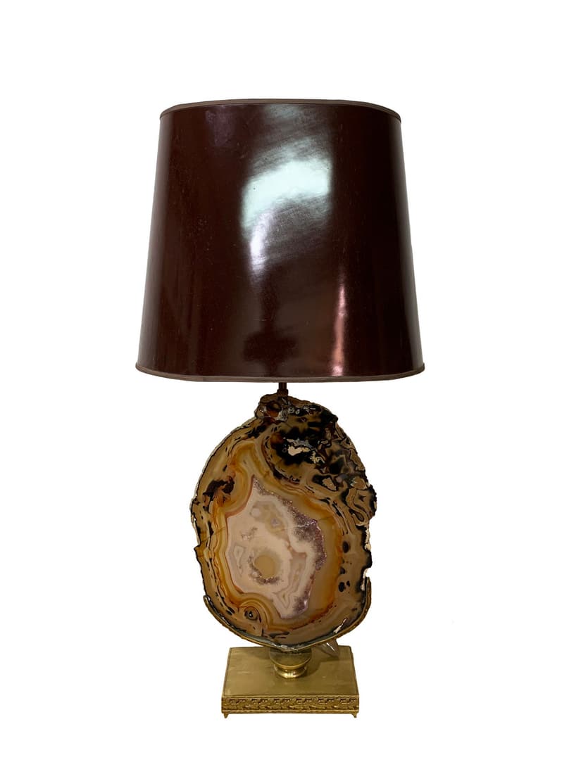 Vintage Agate Stone & Bronze Table Lamp (1 of 5)