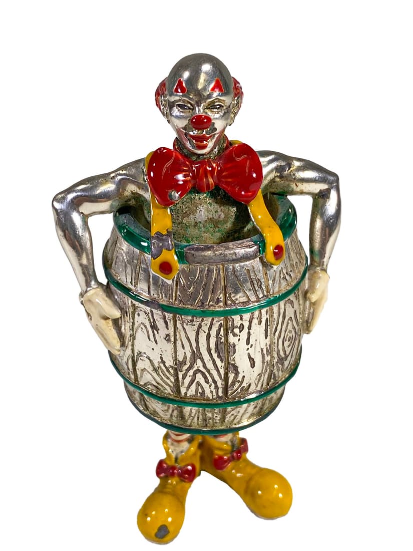 Tiffany & Co, Italy Gene Moore Sterling 925 Clown in a Barrell: Tiffany & Co, Italy Sterling 925 Clown in a Barrell. 3 1/4 x 1 3/4 in. Weight: 224.6 grams.Local Pick up call one day before to make an appointment. TO SHIP THIS ITEM IN USA OR INTERNATIONAL, PLEASE C