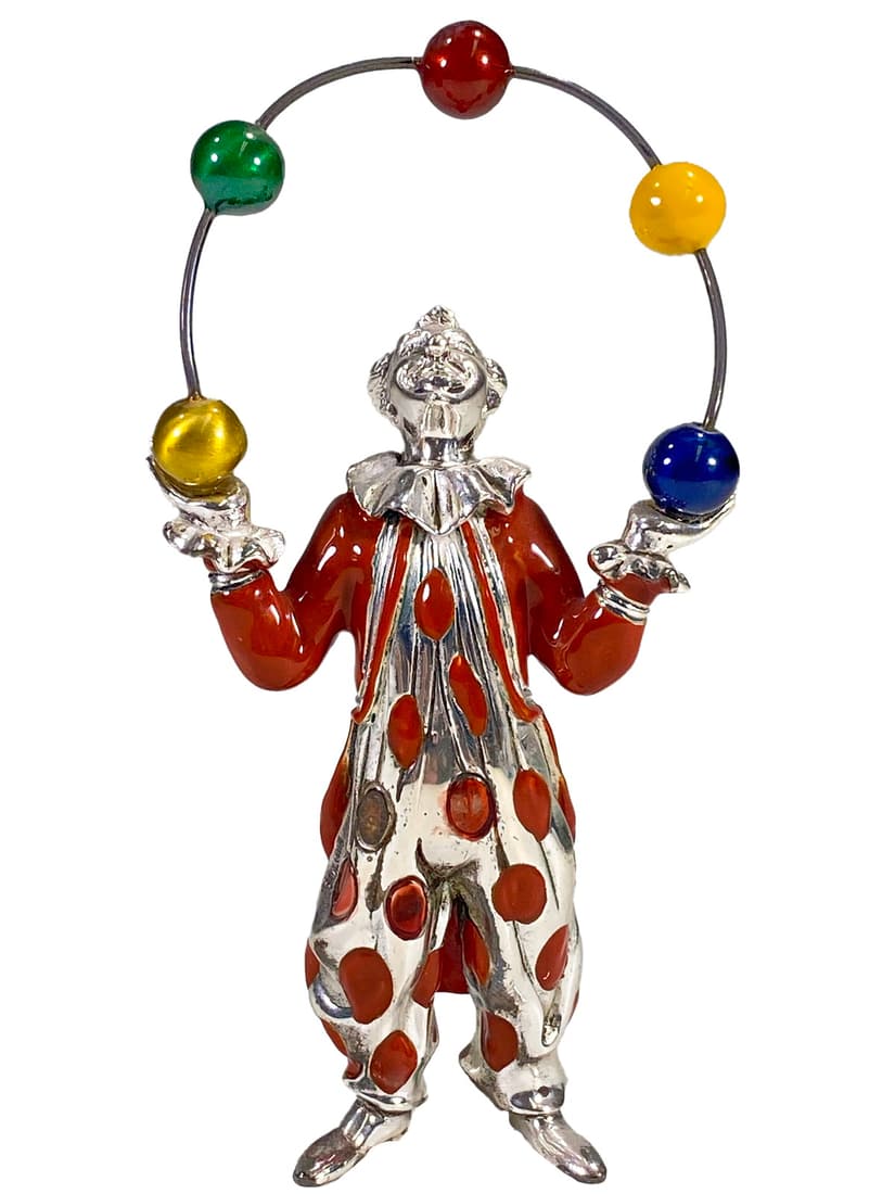 Tiffany & Co, Italy Gene Moore Sterling Silver & Enamel Juggler Clown: Tiffany & Co, Italy Gene Moore Sterling Silver & Enamel Juggler Clown. 4 1/4 x 2 1/8 x 1 1/8 in. Weight: 167 grams.Local Pick up call one day before to make an appointment. TO SHIP THIS ITEM IN USA OR