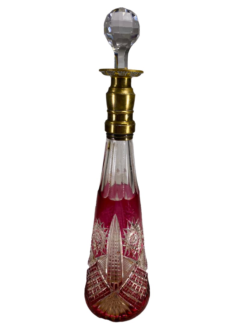 Vintage Bohemian Red Cut to Clear Decanter (1 of 7)