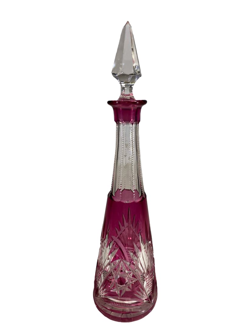 Vintage Bohemian Red Cut to Clear Decanter (1 of 6)