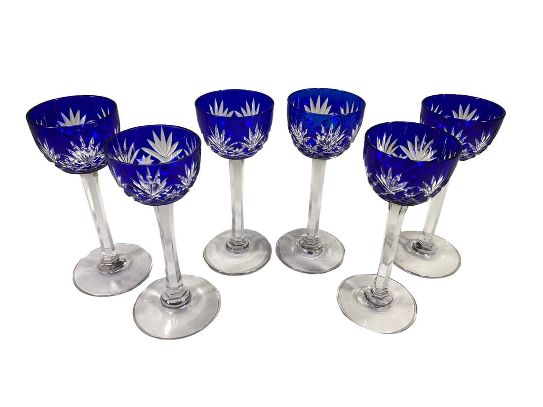 Vintage Set of 6 Blue Cut to Clear Glasses (1 of 4)