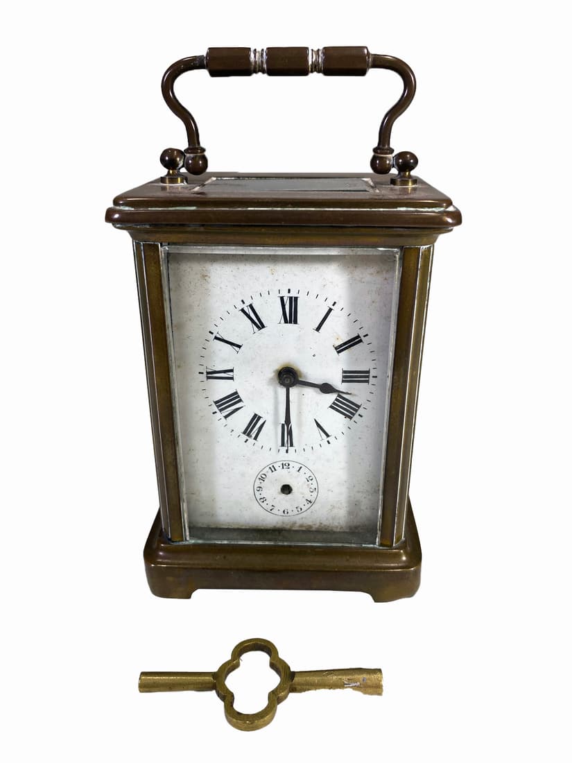 Antique European Bronze & Beveled Glass Travel Clock (1 of 8)