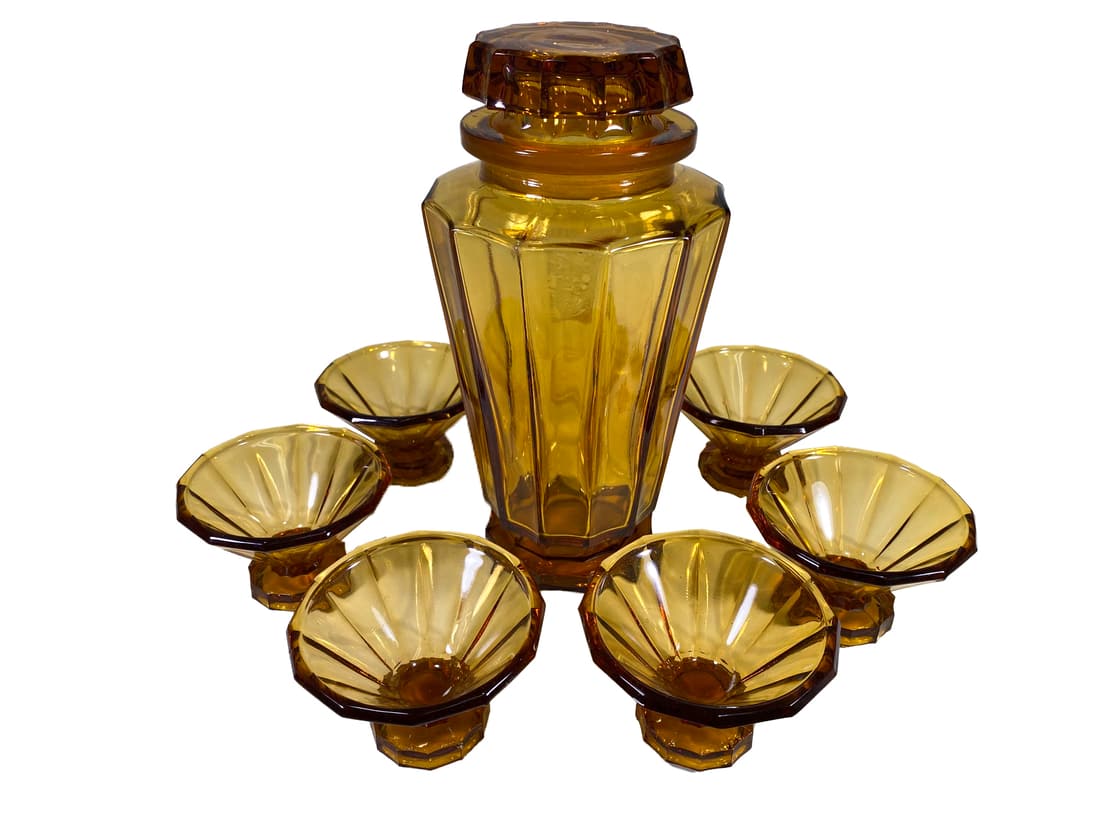 Art Deco Amber Decanter & 6 Cups set (1 of 9)