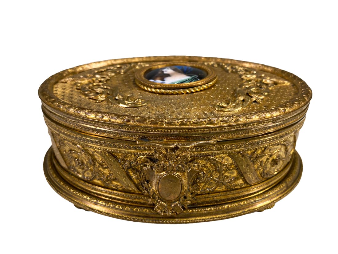 Antique French Gilt Bronze & Enamel Jewelry Box (1 of 8)