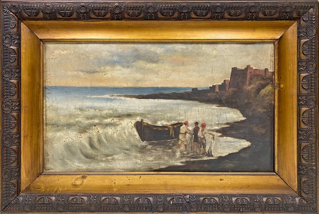 Antique European Oil on Canvas Seascape Painting (1 of 3)