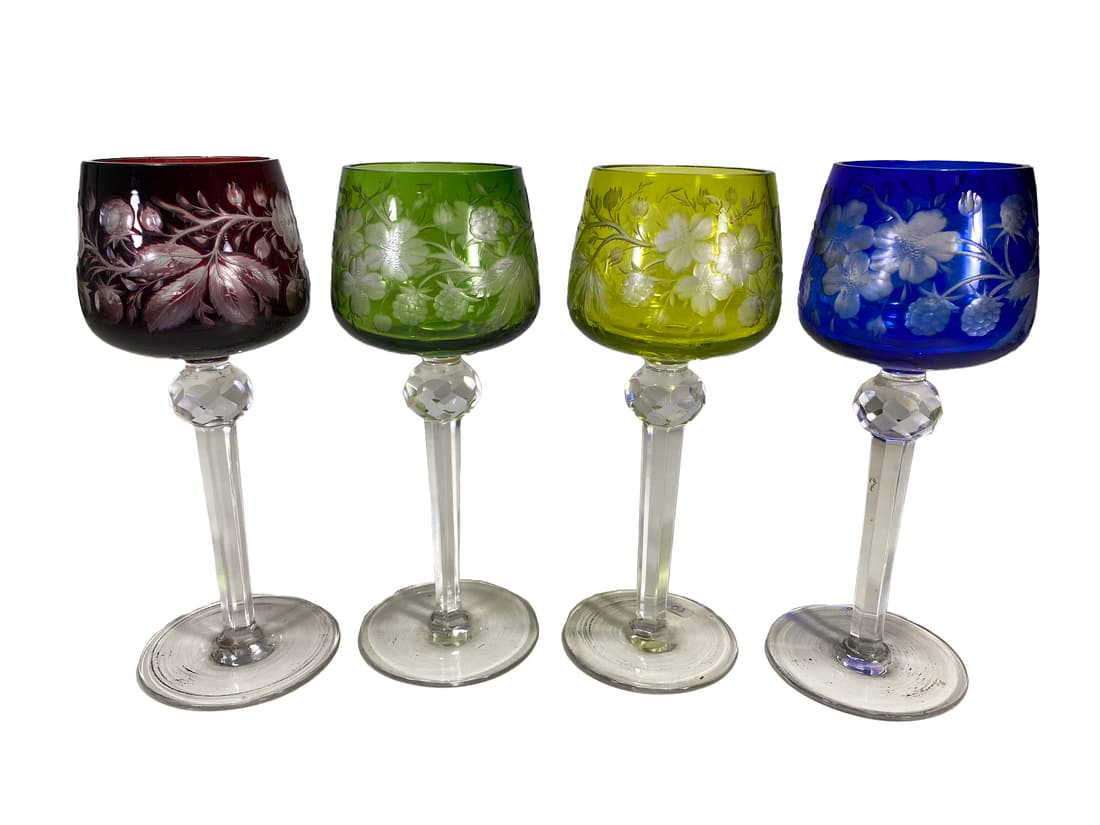 Antique Set of 4 Cut to Clear Crystal Glasses (1 of 7)