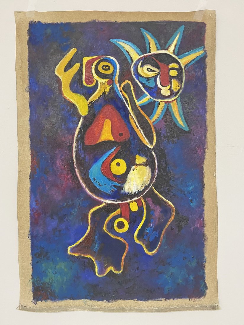 After Joan Miro Oil on canvas: After Joan Miro Oil on canvas. 27 1/4 x 17 3/4 in.Local Pick up call one day before to make an appointment. TO SHIP THIS ITEM IN USA OR INTERNATIONAL, PLEASE CONTACT THE SHIPPERS : 1) UPS store1937- D