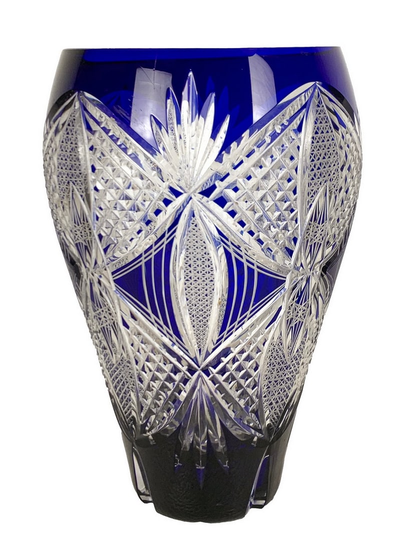 Vintage Blue Cut to Clear Crystal Vase (1 of 5)