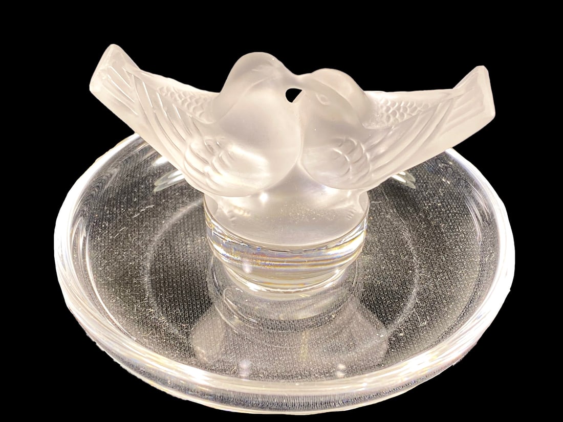 Lalique, France Love Birds Frosted Glass Ring Holder (1 of 5)