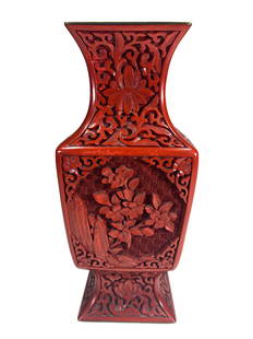 Chinese Cinnabar vase: Chinese Cinnabar vase. 7 x 3 7/8 x 3 7/8 in.Local Pick up call one day before to make an appointment. TO SHIP THIS ITEM IN USA OR INTERNATIONAL, PLEASE CONTACT THE SHIPPERS : 1) UPS store1937- David R