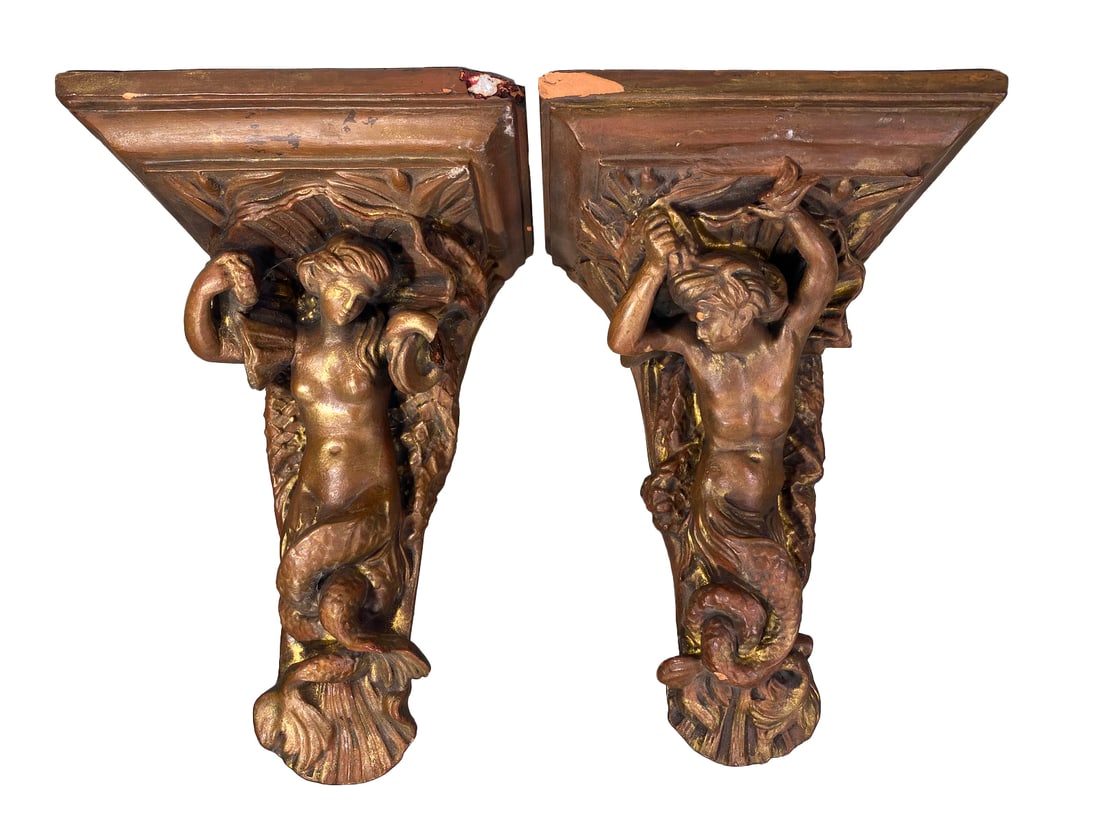 Antique Pair of Terracotta Brackets: Antique Pair of Terracotta Brackets. 12 3/8 x 7 7/8 x 6 7/8 in.Local Pick up call one day before to make an appointment. TO SHIP THIS ITEM IN USA OR INTERNATIONAL, PLEASE CONTACT THE SHIPPERS : 1) UPS