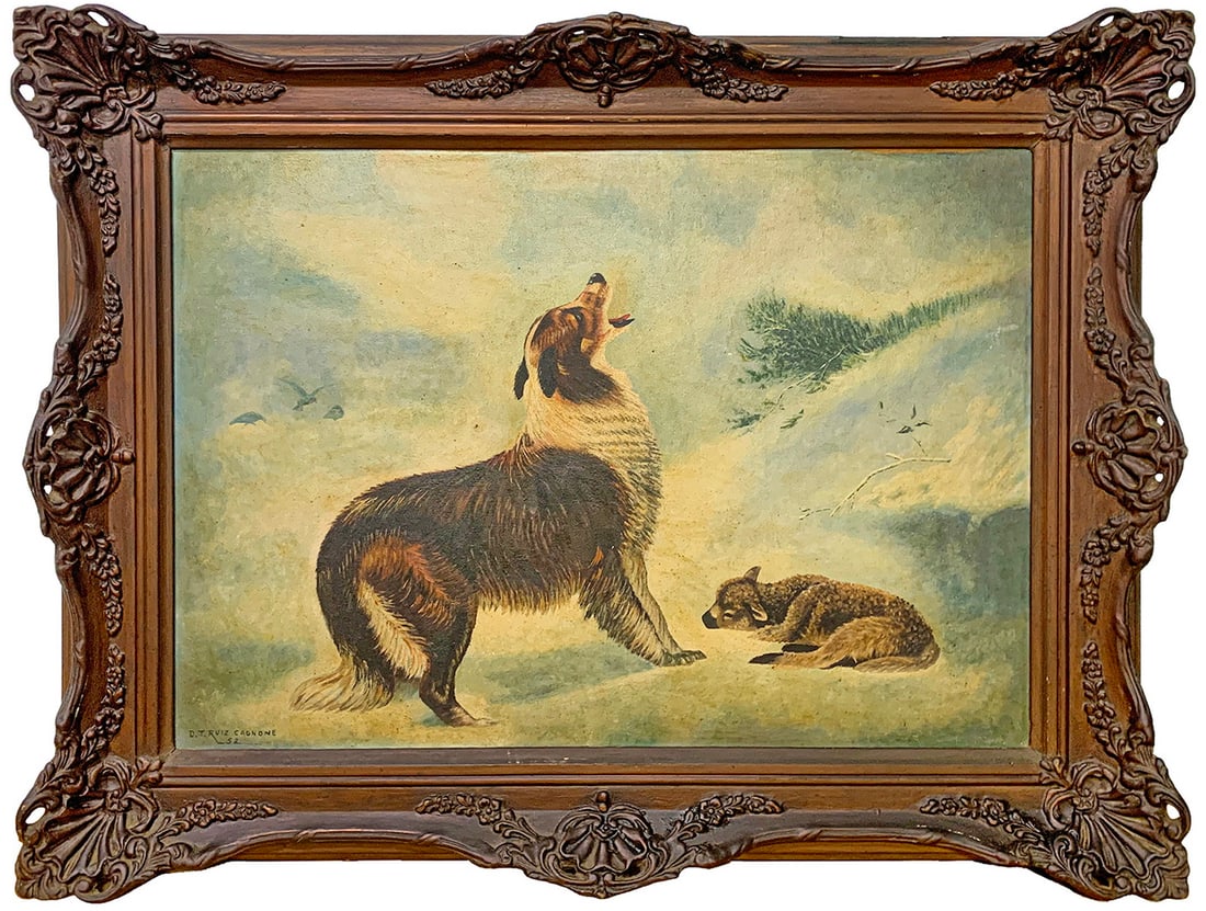 Antique European oil on canvas, signed Ruiz CAGNONE (1 of 4)