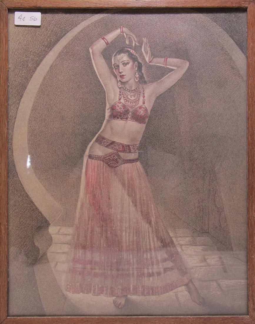 Vintage Orientalist Dancer print: Vintage Orientalist Dancer print. 18 1/2 x 14 1/2 in including frame. Local Pick up call one day before to make an appointment. TO SHIP THIS ITEM IN USA OR INTERNATIONAL, PLEASE CONTACT THE SHIPPERS :