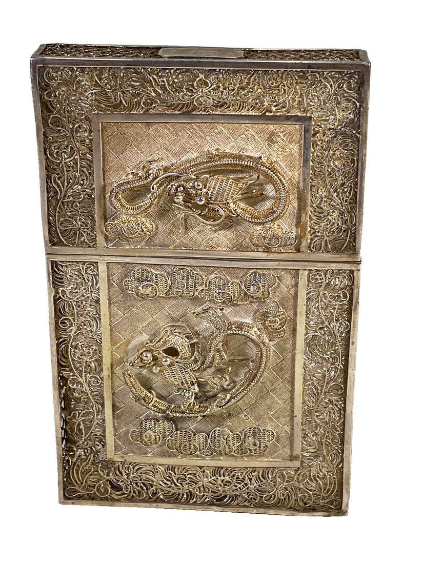 Antique Sterling Silver Filigree Card Case, unmarked (1 of 11)
