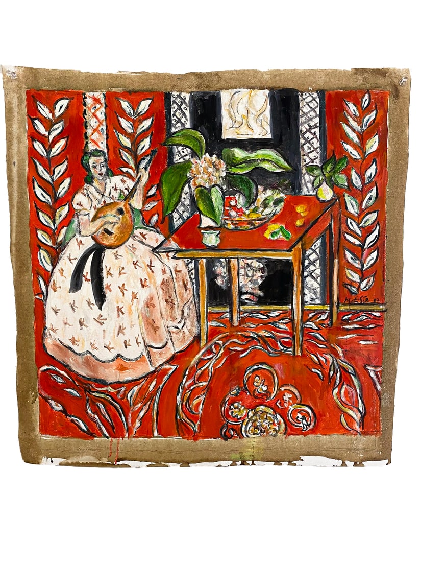 After Matisse Oil on Canvas Painting: After Matisse Oil on Canvas Painting, made by another artist. 22 5/8 x 22 1/4 in.Local Pick up call one day before to make an appointment. TO SHIP THIS ITEM IN USA OR INTERNATIONAL, PLEASE CONTACT THE