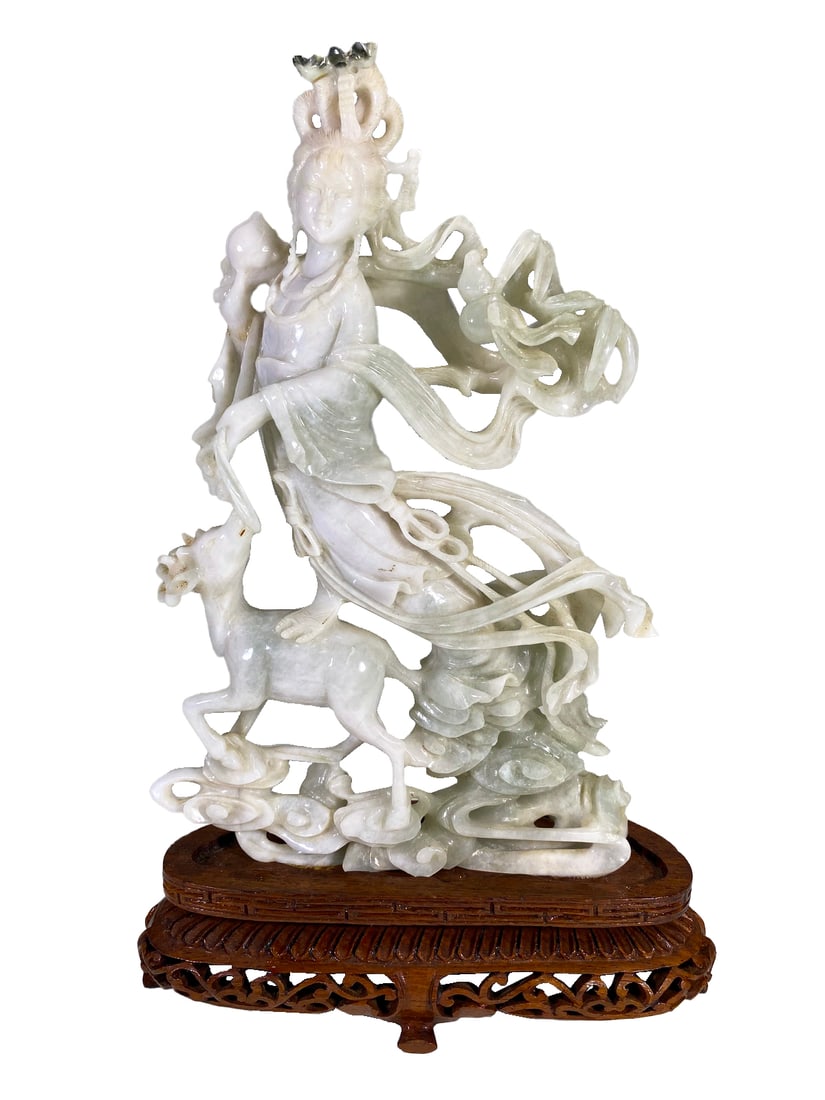 Chinese Probably Jade & Wood Sculpture: Chinese Probably Jade & Wood Sculpture. 9 3/8 x 5 7/8 x 2 5/8 in.Local Pick up call one day before to make an appointment. TO SHIP THIS ITEM IN USA OR INTERNATIONAL, PLEASE CONTACT THE SHIPPERS : 1) U