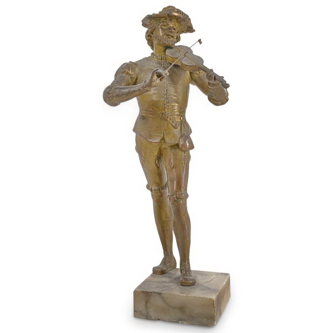 Antique Violinist Spelter & marble statue (1 of 3)