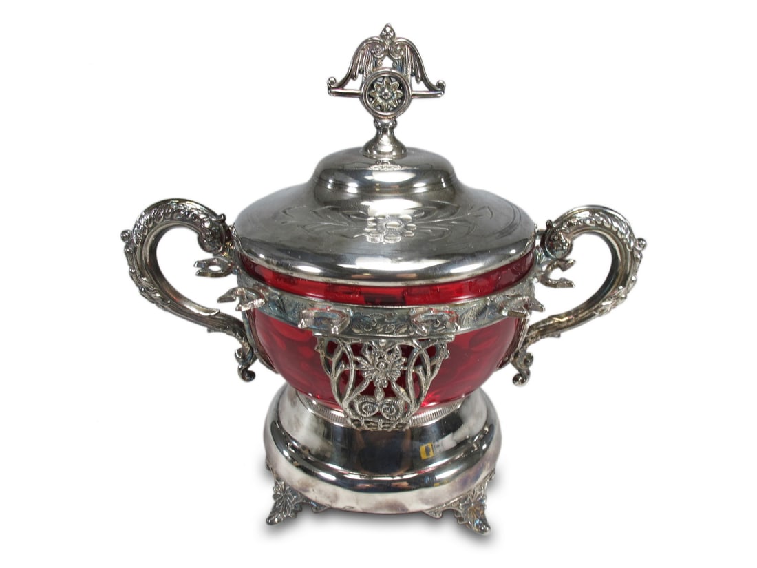 Antique English Silverplate & Glass Caviar Bowl (1 of 8)