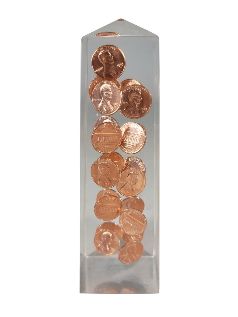 Lucite Paperweight with USA cents coins inside (1 of 4)