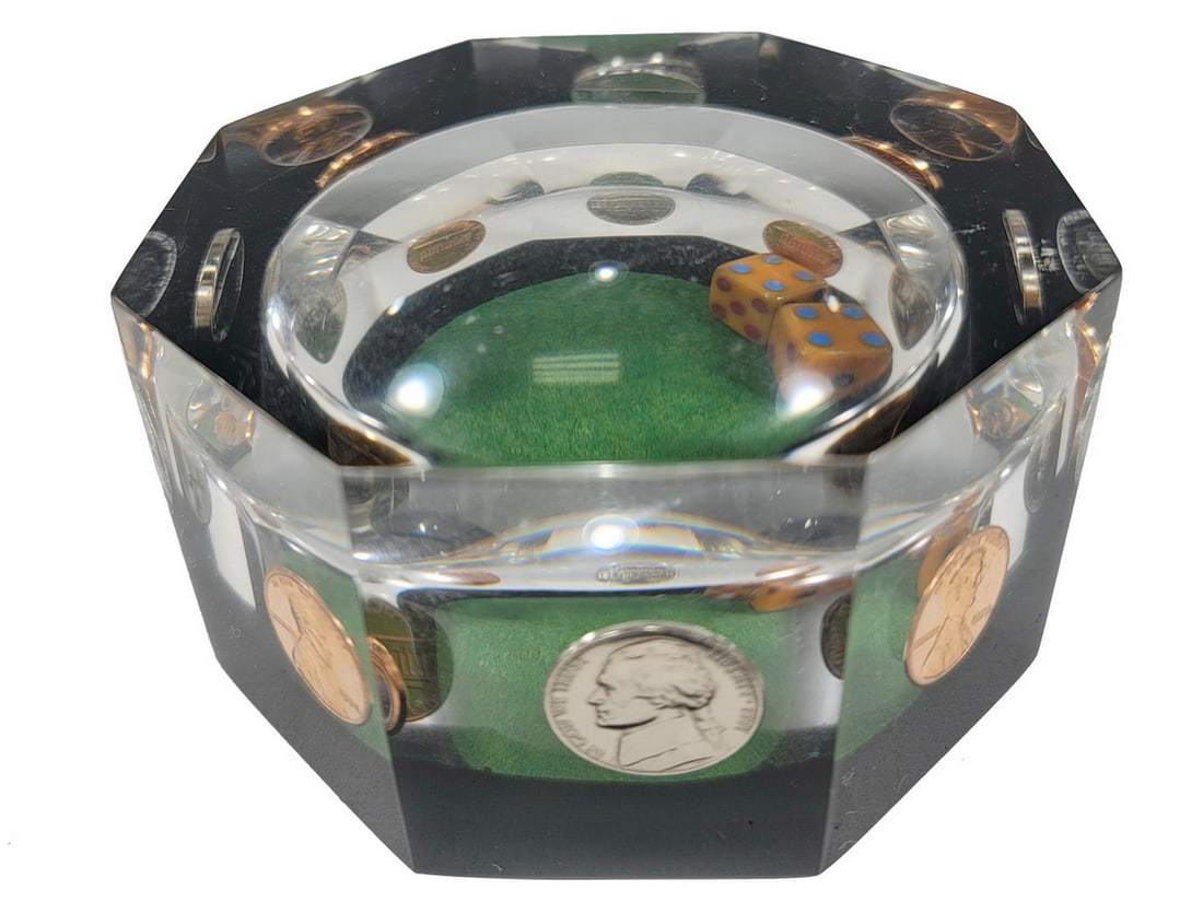 Vintage Lucite Paperweight with Cents & Dices Inside (1 of 3)