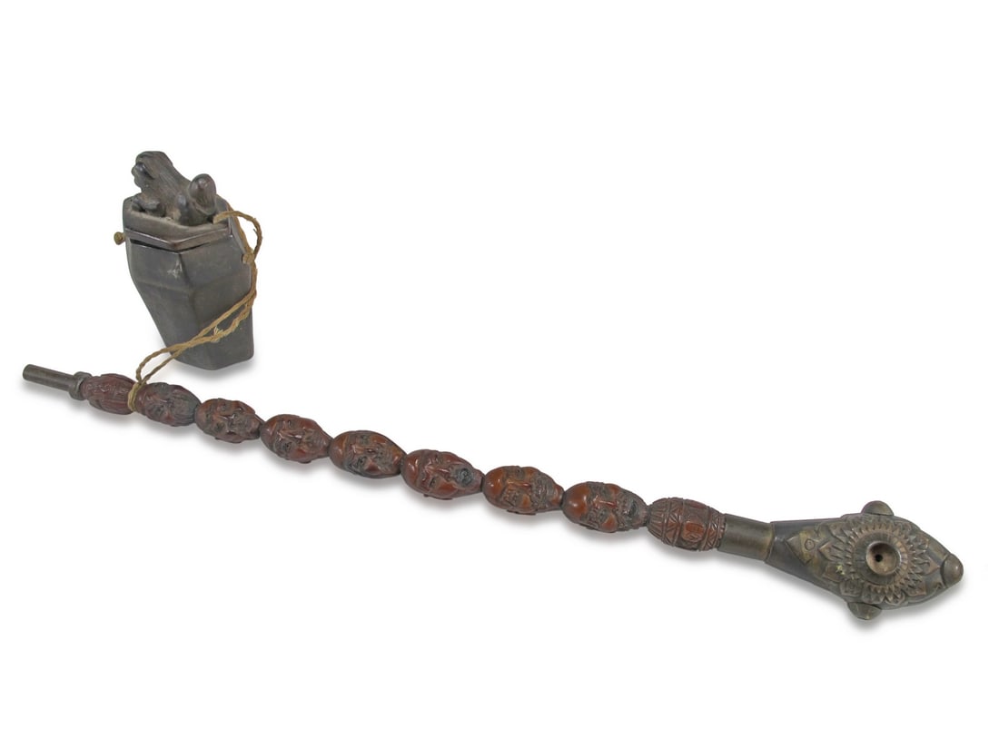 Antique Chinese Wood & Bronze Opium Pipe (1 of 7)