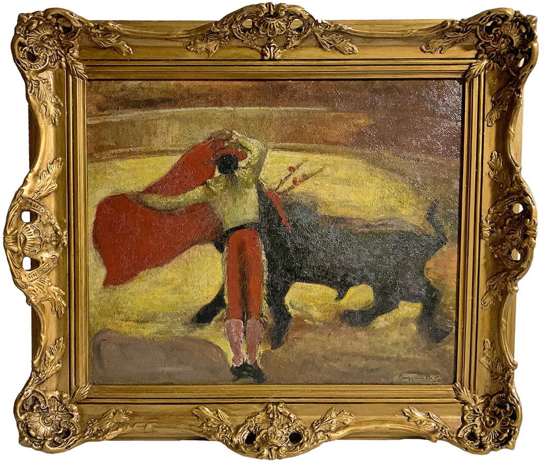 Antique Spanish Oil on Board Painting, signed: Antique Spanish Oil on Board Painting, signed. 26 x 28 1/2 in with frame. 18 3/4 x 21 1/4 in without frame.Local Pick up call one day before to make an appointment. TO SHIP THIS ITEM IN USA OR INTERNA