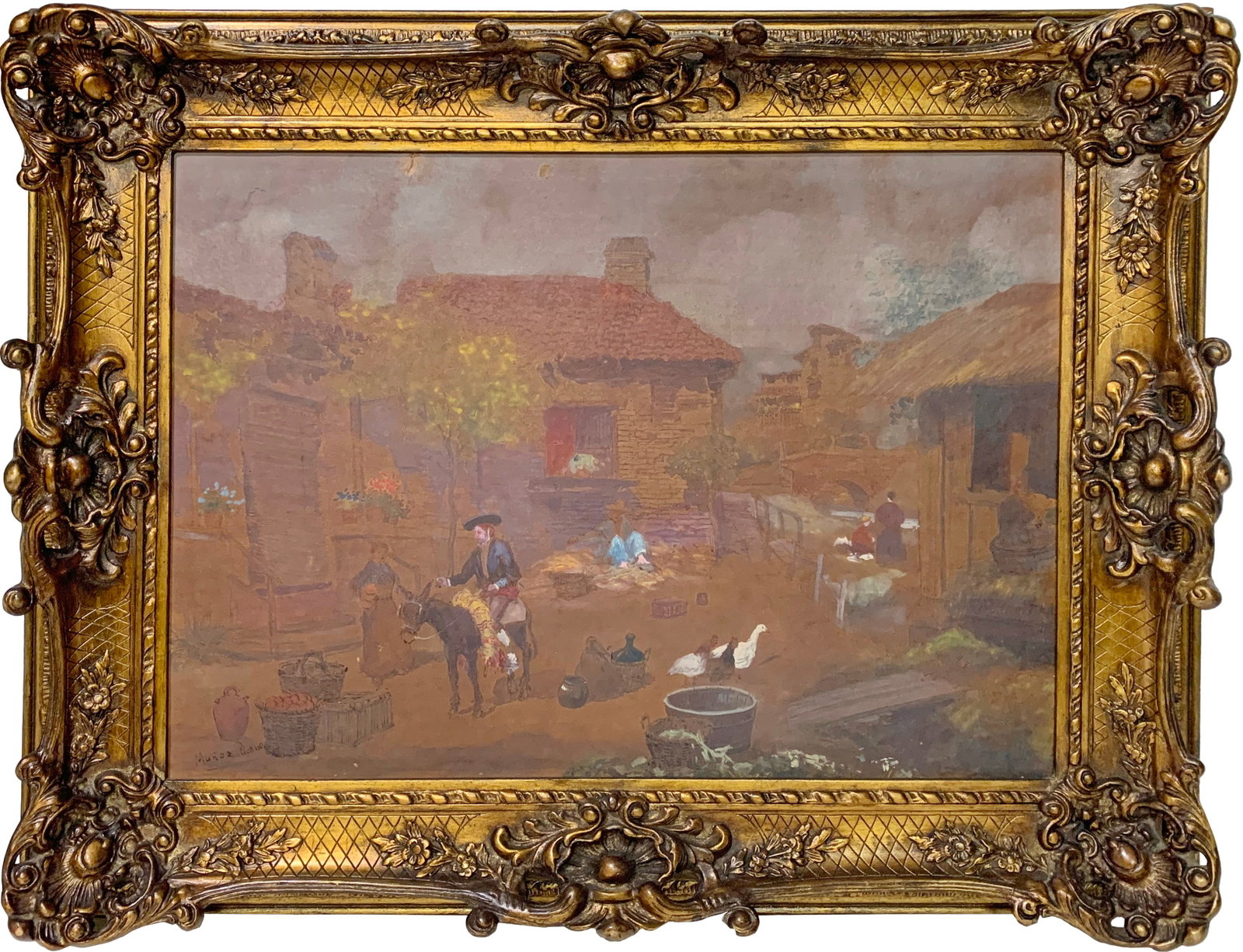 Antique Spanish Mixed on Board, signed: Antique Spanish Mixed on Board, signed. 25 x 30 3/4 in with frame. 17 x 22 3/4 in without frame.Local Pick up call one day before to make an appointment. TO SHIP THIS ITEM IN USA OR INTERNATIONAL, PLE