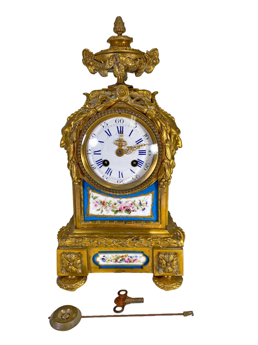 Antique French Gilt Bronze & Porcelain Mantel Clock (1 of 9)