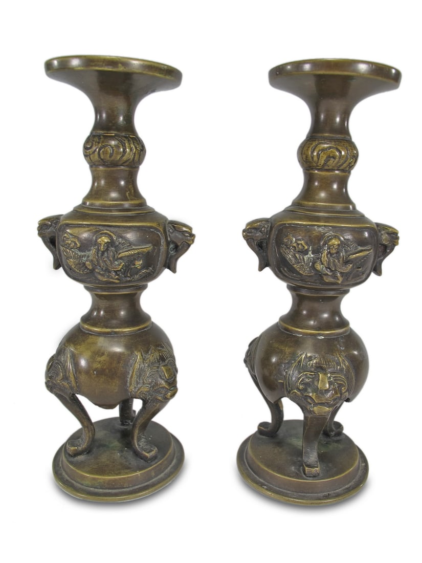 Antique Asian Pair of Bronze Candlesticks (1 of 5)