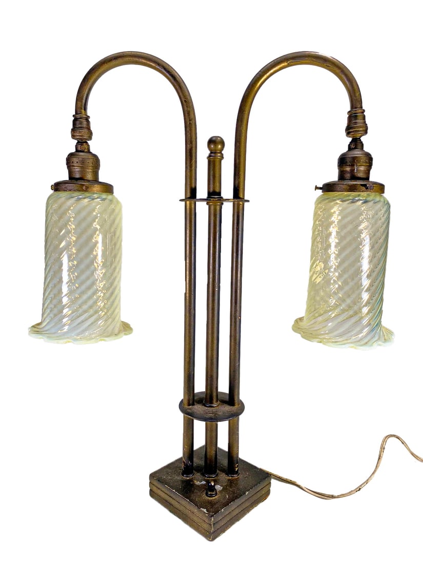 Antique Bronze & Opaline Glass Desk Lamp (1 of 4)