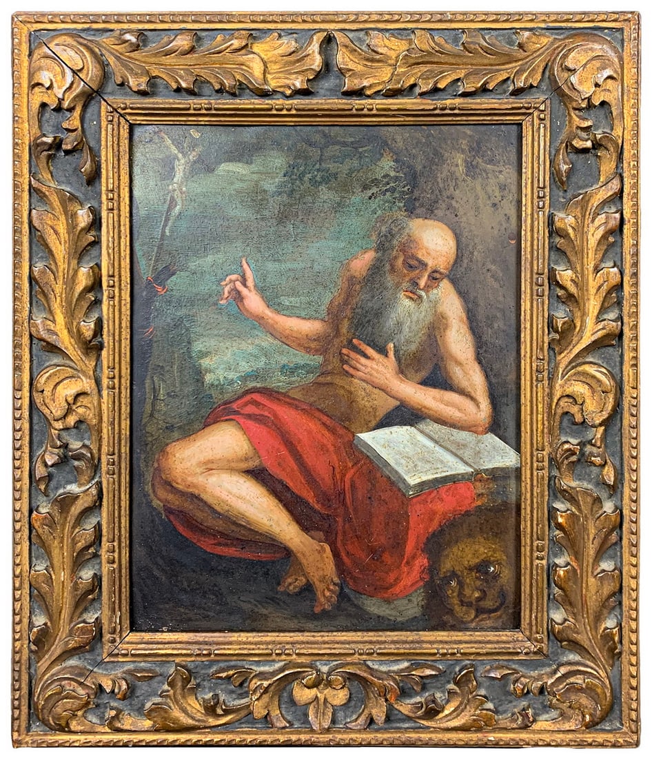18th/19th C Saint Jerome Oil on Copper (1 of 4)