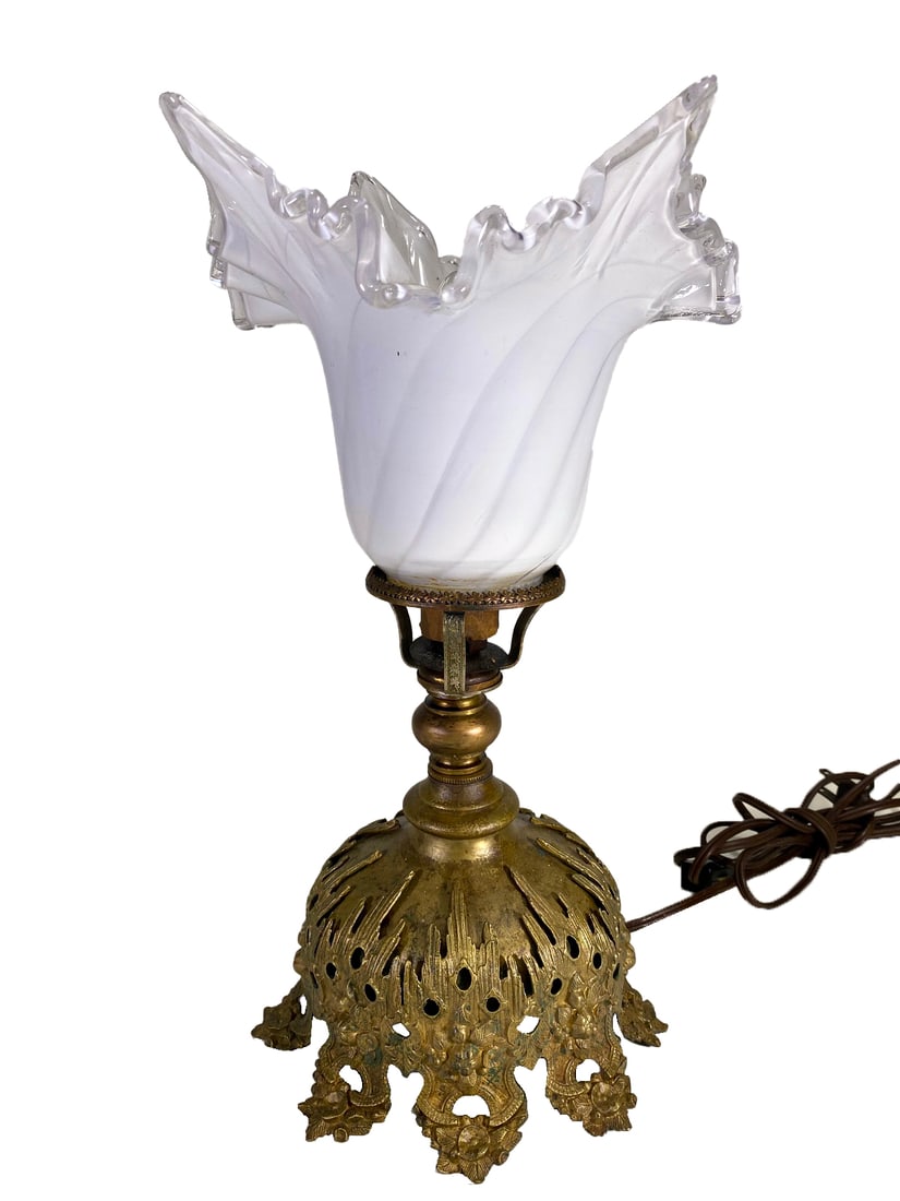 Antique French Bronze & Opaline Glass Lamp (1 of 5)