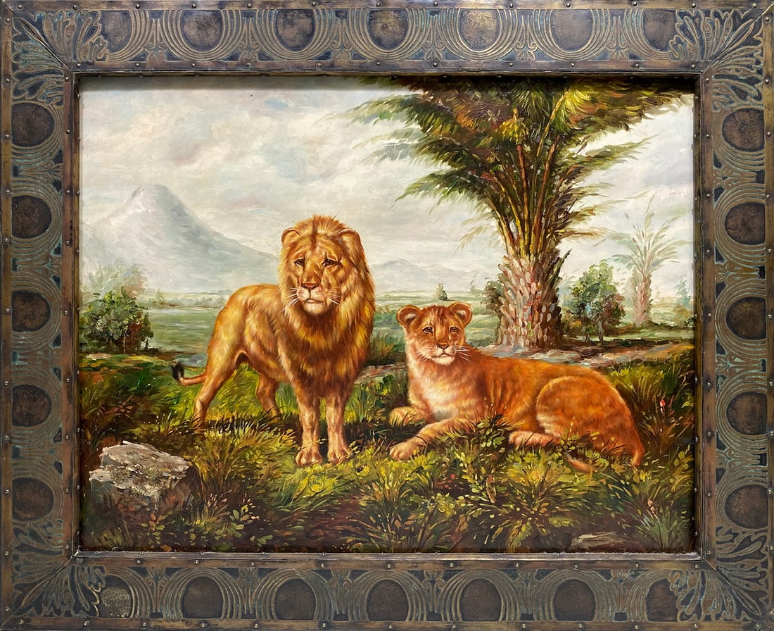 Maitland Smith, Philippines Oil on Board Lions painting (1 of 6)