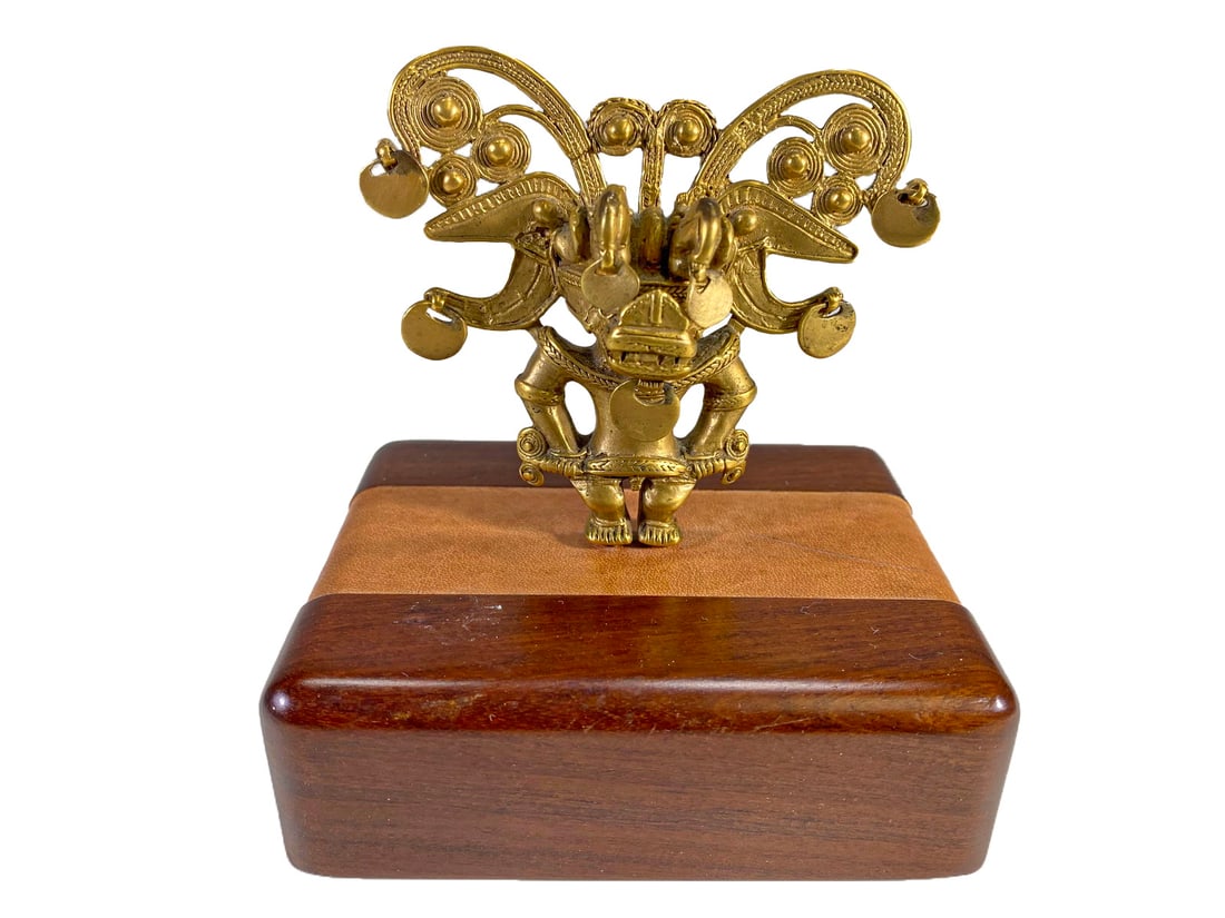 Vintage Gilt Metal Mayan Sculpture & Wood Base (1 of 6)