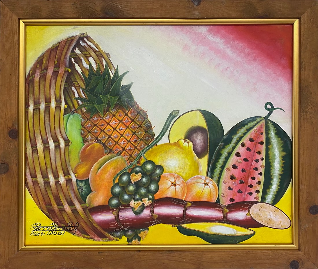 Pierre Paul Pierre, Haitian Painting, 2015: Pierre Paul Pierre, Haitian Painting, 2015. 23 3/4 x 27 3/4 in with frame. 20 1/8 x 24 1/8 in without frame.Local Pick up call one day before to make an appointment. TO SHIP THIS ITEM IN USA OR INTERN