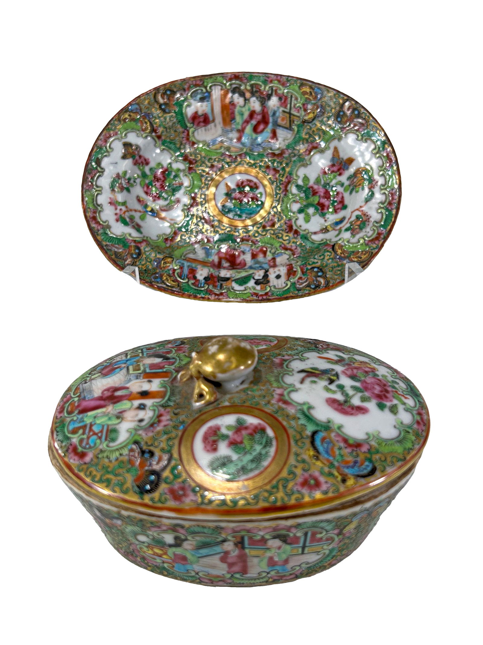 Antique Chinese Canton Porcelain Jar & Plate (1 of 5)